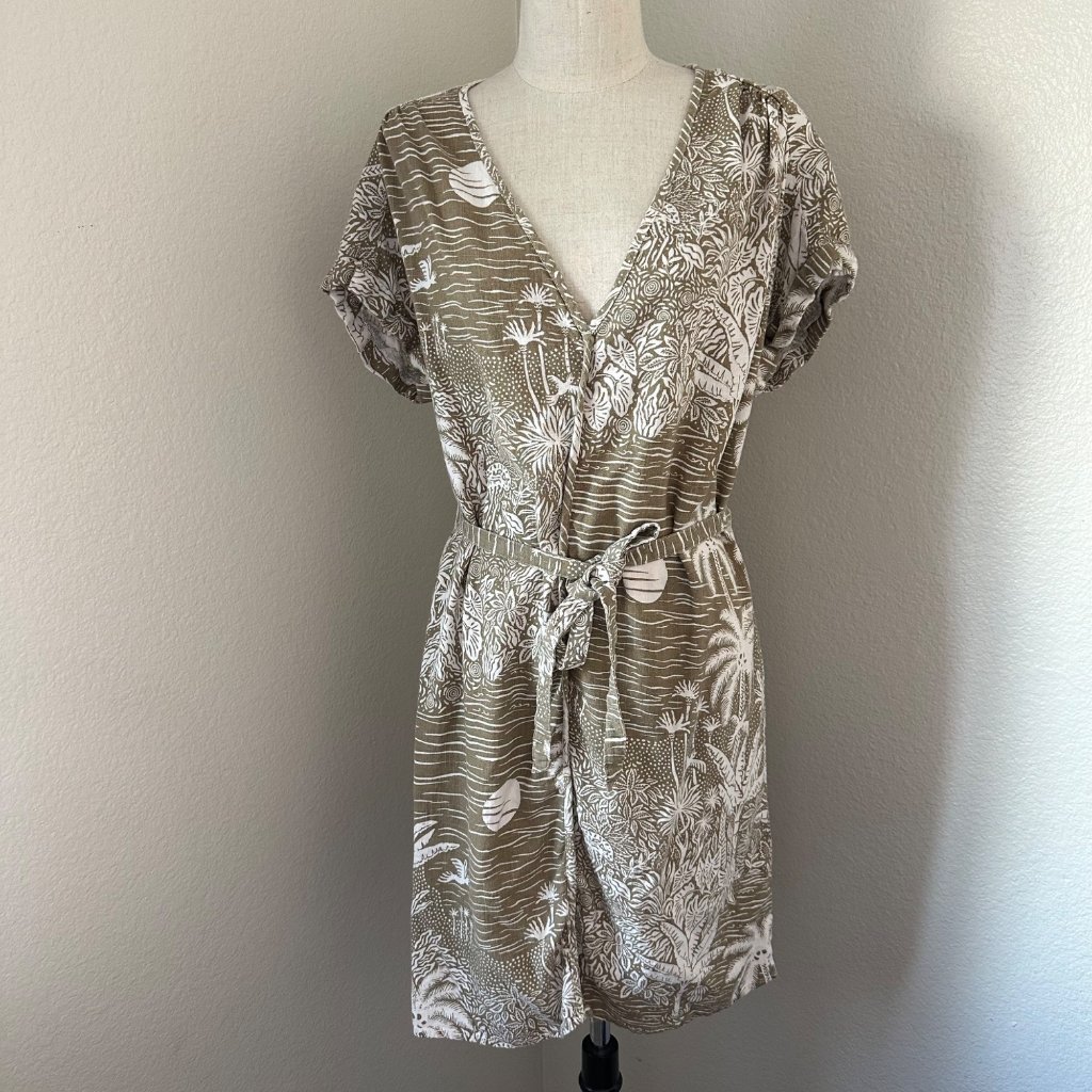 Desmond & Dempsey X H&M Airy Woven Linen Blend Short Dress Landscape Print Sz S